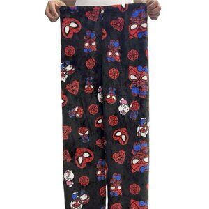 Black Hello Kitty x Spider Man Pyjamas Pajamas PJs Velvet Fleece Trousers Pants